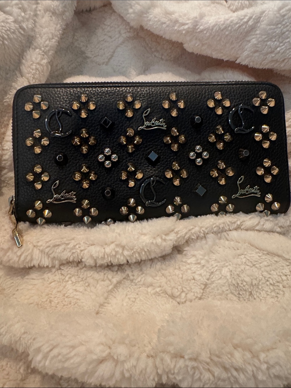 Christian Louboutin Black Gold-Studded Zip Wallet